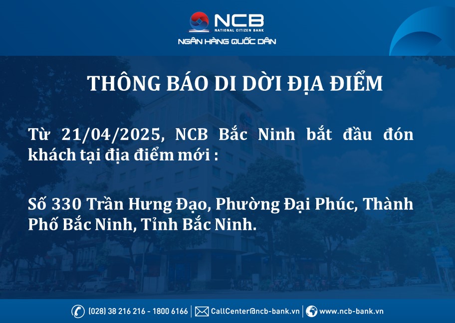 NCB Bắc Ninh thay đổi địa điểm giao dịch