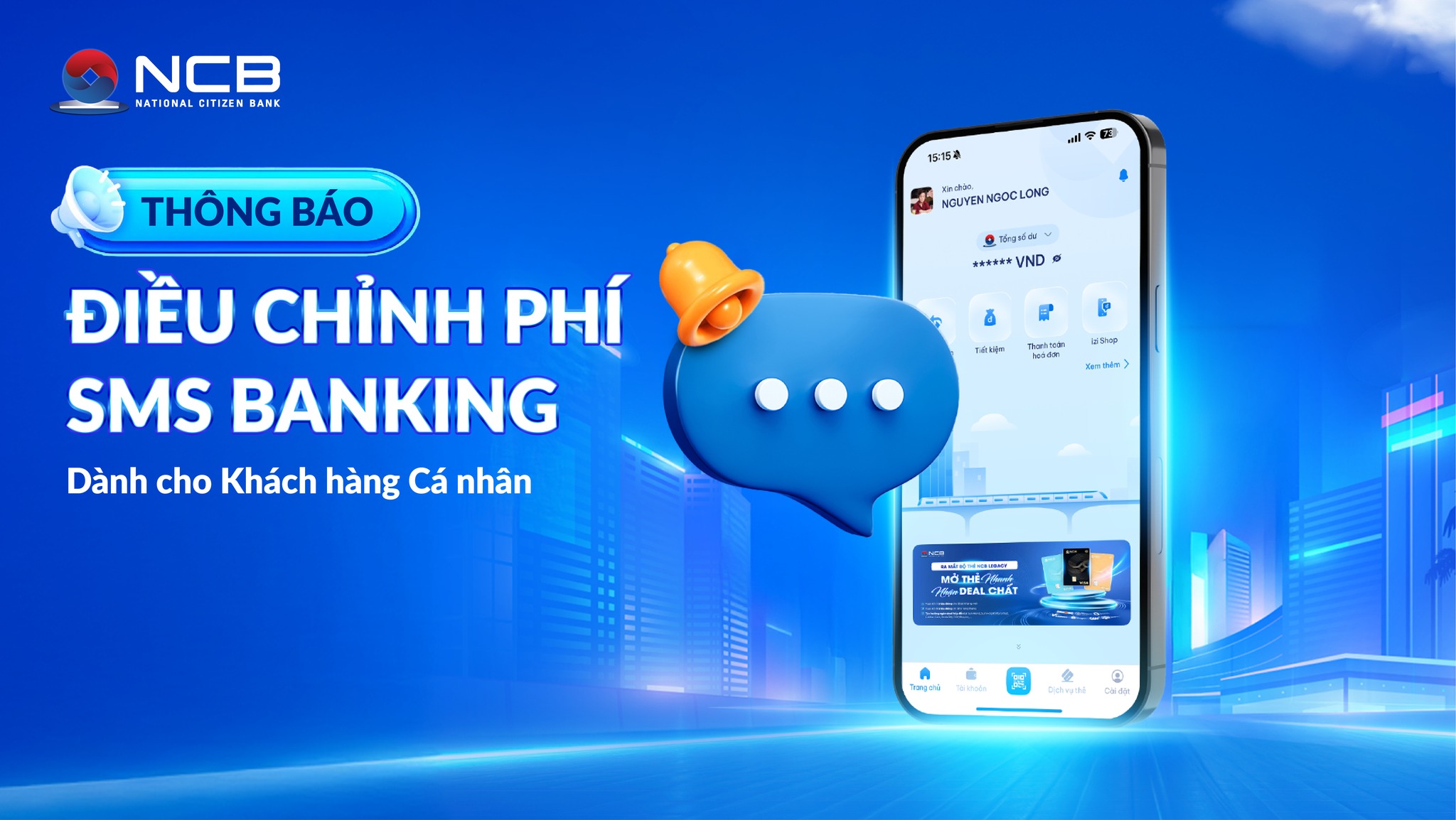 Thông báo Điều chỉnh Biểu phí dịch vụ SMS Banking dành cho Khách hàng cá nhân
