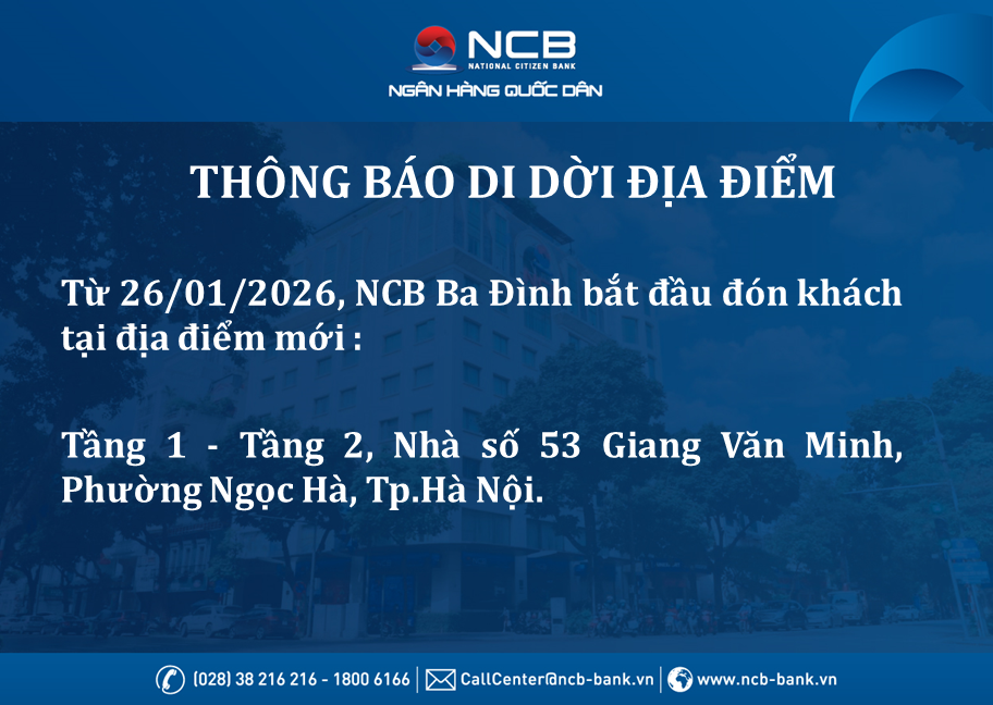 NCB Ba Đình thay đổi địa điểm giao dịch