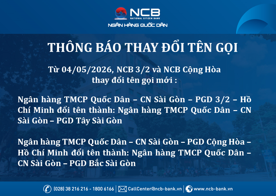 NCB Changes the Names of Two Transaction Offices in HCMC