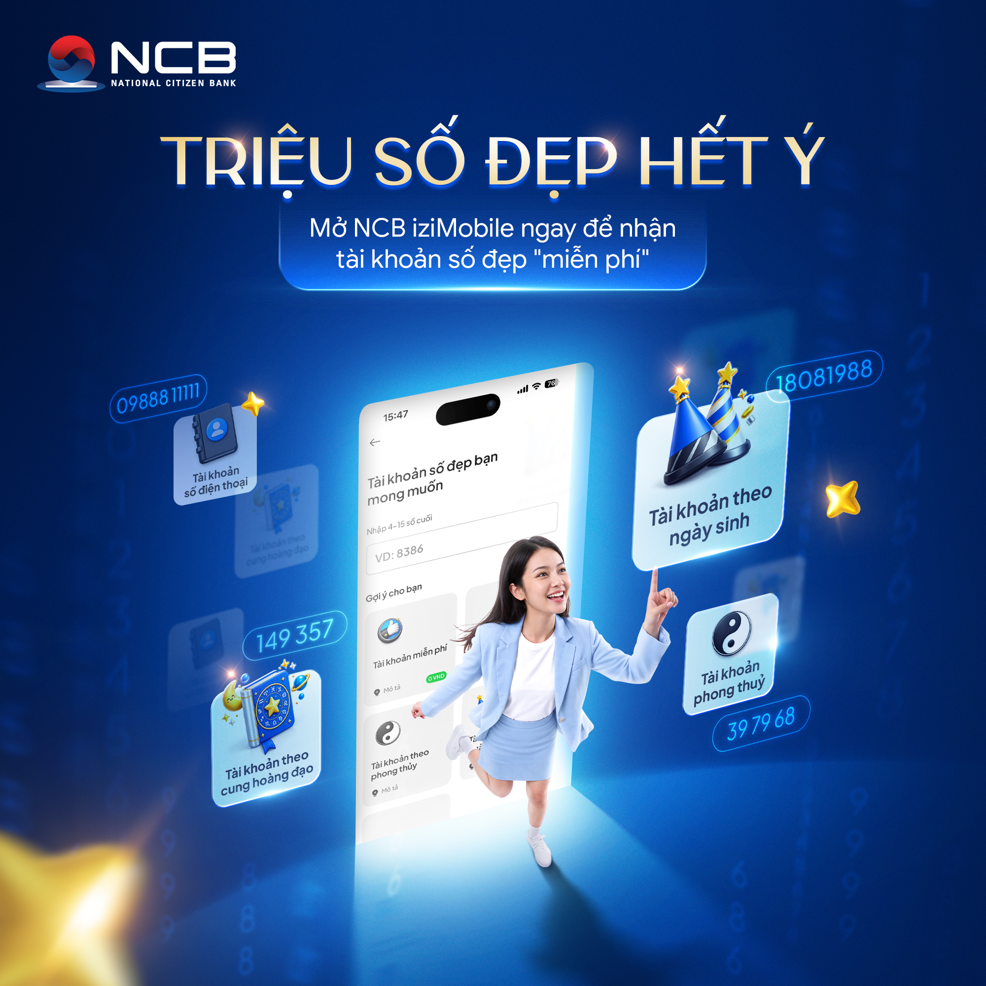 NCB chính thức mở kho Tài khoản số đẹp dành cho mọi khách hàng trên NCB iziMobile