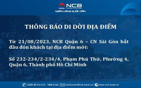 RELOCATION AND NAME CHANGE OF NCB HAU GIANG - SAIGON BRANCH