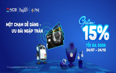 15% discount on shopping at PNJ with Payoo and NCB VISA Credit Card