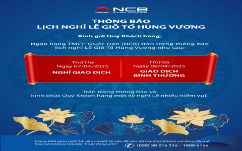 THÔNG BÁO LỊCH  NGHỈ LỄ GIỖ TỔ HÙNG VƯƠNG