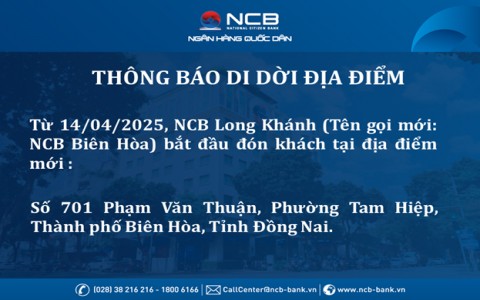 NCB Long Khánh thay đổi tên gọi và địa điểm giao dịch