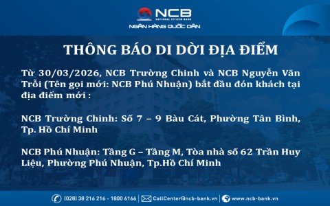 NCB Announces Relocation of Two Transaction Offices in Ho Chi Minh City