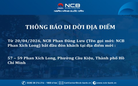 NCB Phan Dang Luu – HCMC Relocates Transaction Office from April 20, 2026